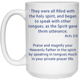 11 oz and 15 oz. Coffee Mug - Speaking in Tongues - Bible Verse Acts 2:4